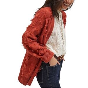 New ANTHROPOLOGIE MAEVE Janis Fringed Checkered Cardigan Wool Blend Red Sz XS/ S